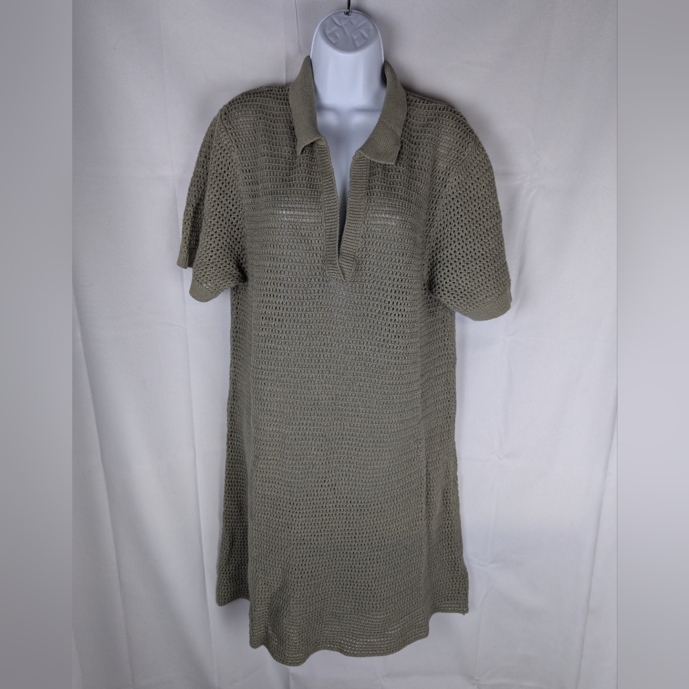 Melia Collared Crochet Micro Mini Dress Vetiver